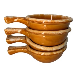 1960s Bright Orange Tangerine Drip-Glaze Soup or Chili Crocks Set of 4 For Sale