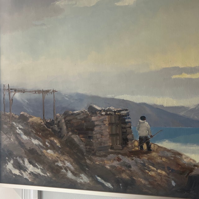 20 Th Century European School Oil on Canvas Framed Signed by Danish Artist Evelyn Thorbjorn ( 1911-1985) Titled Inuit Morning For Sale - Image 4 of 10