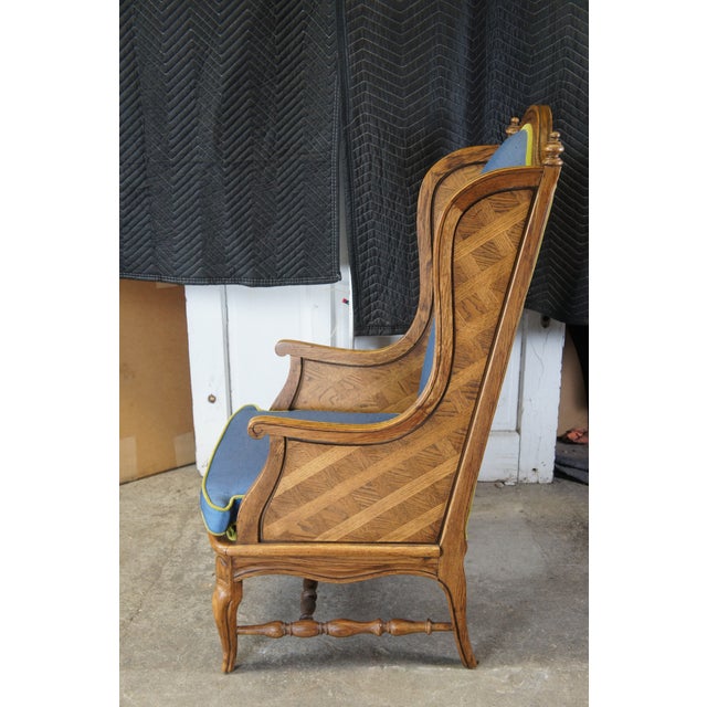 Thomasville Vintage Thomasville Louis XV Style Parquetry Oak Carved Library Wingback Chair For Sale - Image 4 of 13