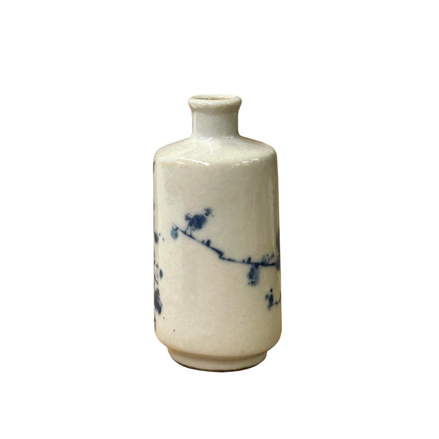 Blue Small Blue White Handpaint Blossom Tree Scenery Graphic Porcelain Vase For Sale - Image 8 of 9
