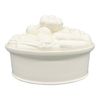 Vintage White Ceramic Harvest Vegetable Tureen / Baking / Serving Dish With Sculptural Lid – French Country / Cottagecore For Sale