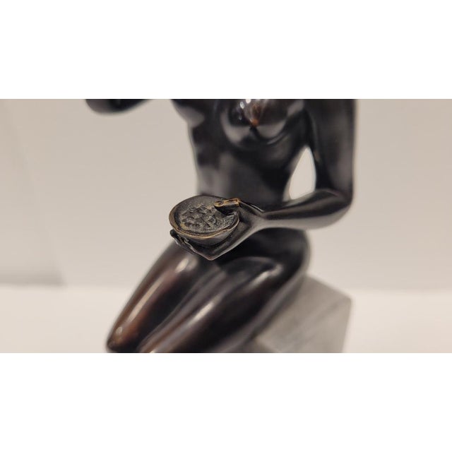 German Artist, Art Nouveau Woman Blowing Bubbles, Bronze and Marble, 1920s For Sale - Image 12 of 18