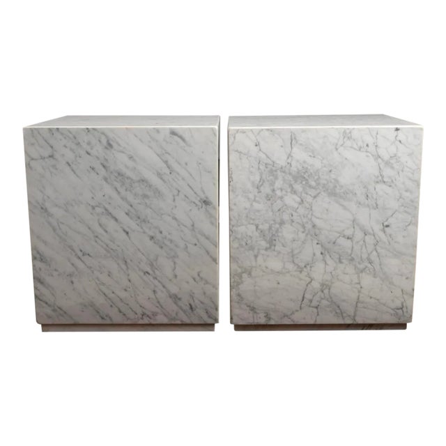 1960s Carrara Marble Cube Side End Tables - a Pair For Sale
