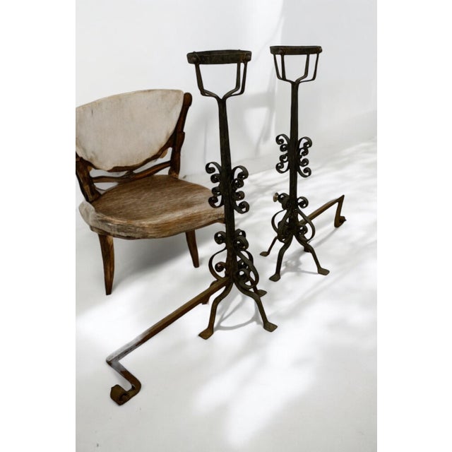 Large French Wrought Iron Fire Dogs, Set of 2 For Sale - Image 5 of 18