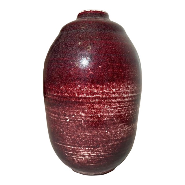 Rare Vintage Handmade Dean Maxfield Mullavey Nationals Ox Blood Red Pottery Vase For Sale