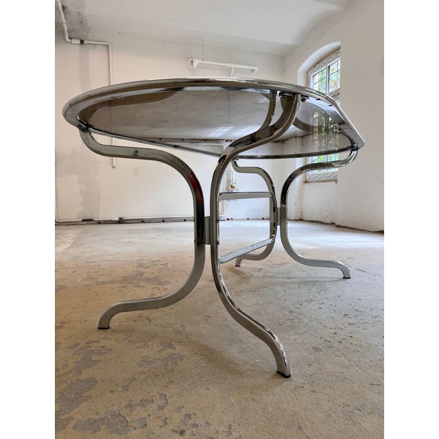 Oval Dining Table in Chrome and Smoked Glass by Gastone Rinaldi for Rima For Sale - Image 11 of 11