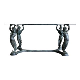 Mid 20th Century Italian Bronze Neoclassical Style Caryatid & Atlas Dining or Work Table For Sale