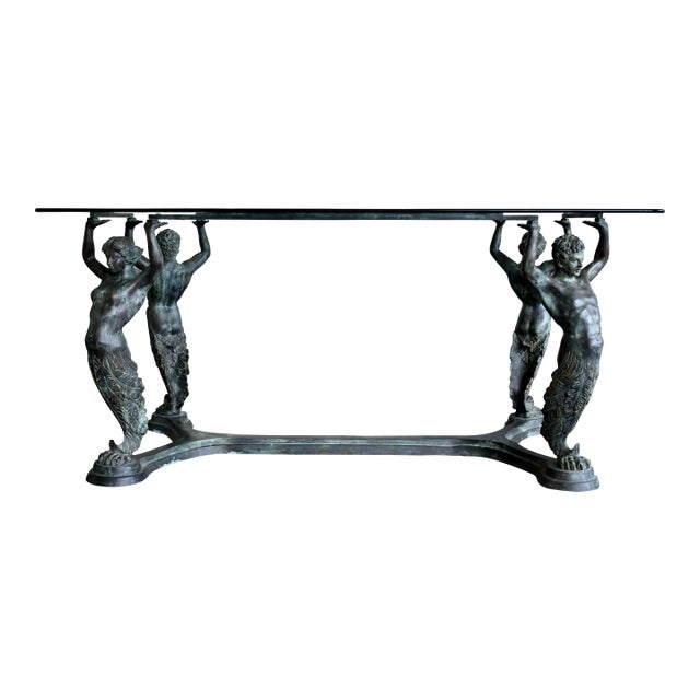 Mid 20th Century Italian Bronze Neoclassical Style Caryatid & Atlas Dining or Work Table For Sale