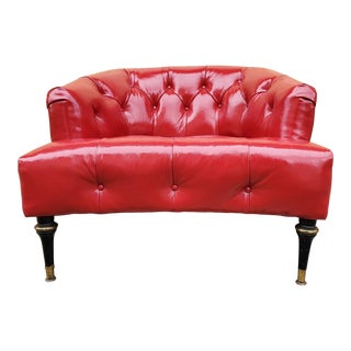 Hollywood Regency Chesterfield Curved Back Lounge Chair Newly Upholstered For Sale