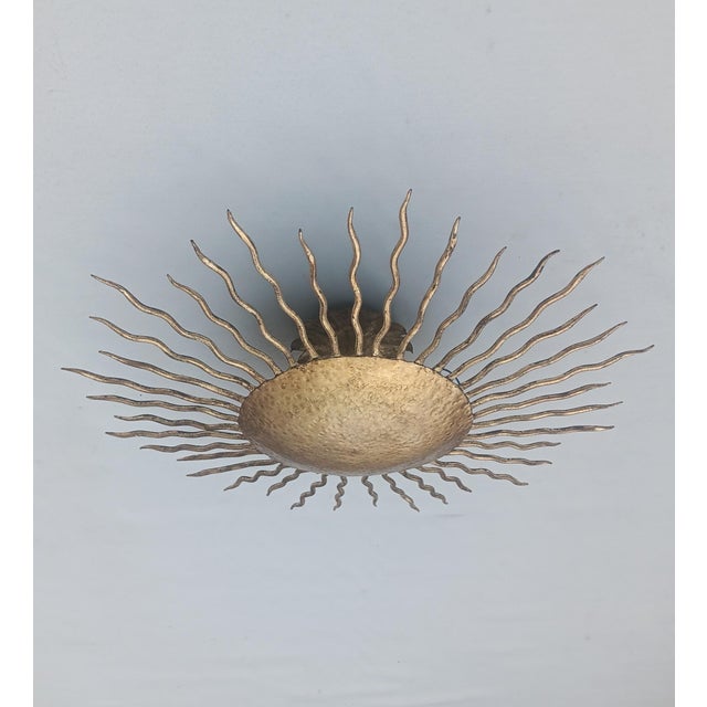 Mid-Century Modern Spanish Gold-Leaf Gilt Metal Sunburst Ceiling Fixture, 1960s For Sale - Image 3 of 10