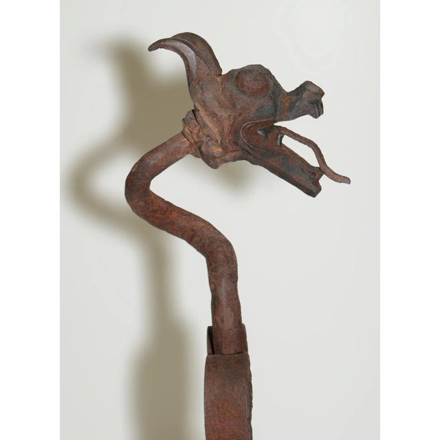 Antique Folk Art Wrought Iron Andirons - A Pair For Sale - Image 4 of 5