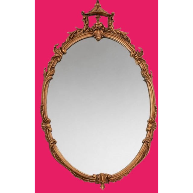 Hollywood Regency Antique Gilded Wood Mirror Chinoiserie Style With Pagoda For Sale - Image 4 of 5