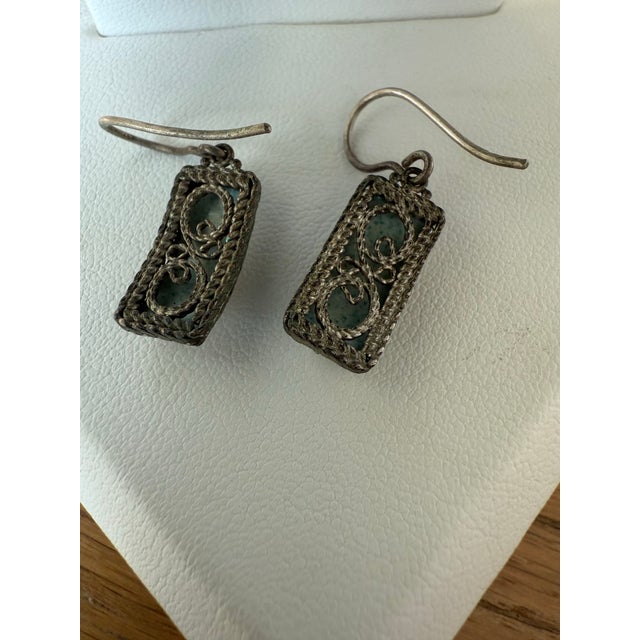 Rustic European Late 20th Century Vintage Hand Painted European Folk Art Filigree Drop Earrings, A Pair For Sale - Image 3 of 5