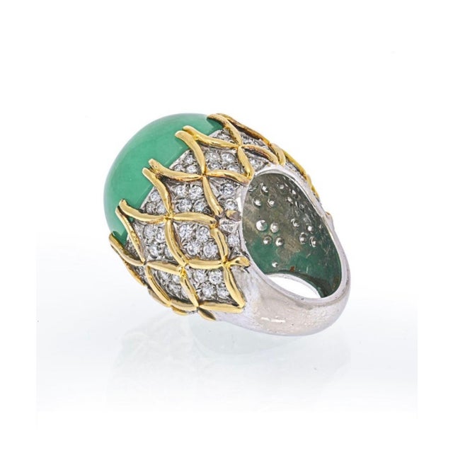 Jade Gia Certified 40ct Jadeite Jade & 4ct Diamond Cocktail Ring 18ky Gold No Treat For Sale - Image 8 of 8