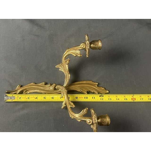 1960s 1960s Pair of Antique French Rococo Style Gilt Brass Candelabras Wall Candle Sconces For Sale - Image 5 of 5