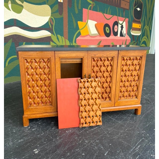 Mid-Century Modern Mid Century Heritage Slate Top Petite Credenza W Reversible Door Panels For Sale - Image 3 of 17