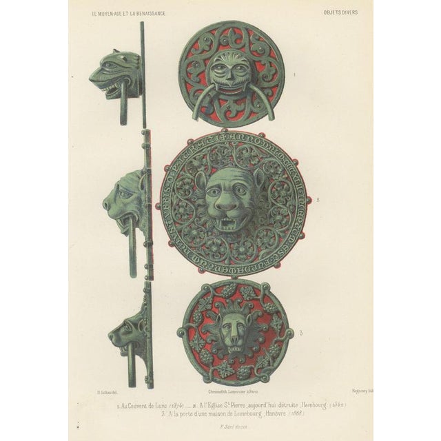 Ferdinand Séré, Lion Head Door Knockers, Lüneburg and Hamburg, 1851, Chromolithograph For Sale - Image 9 of 9