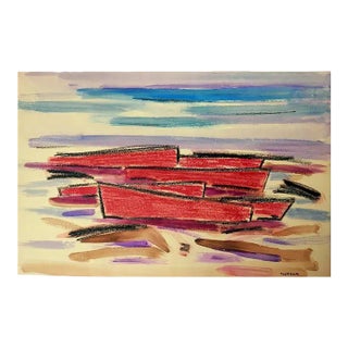 Emil Bisttram 1895 - 1976 Boats Gouache and Crayons Painting For Sale