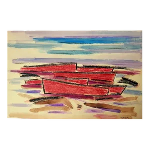 Emil Bisttram 1895 - 1976 Boats Gouache and Crayons Painting