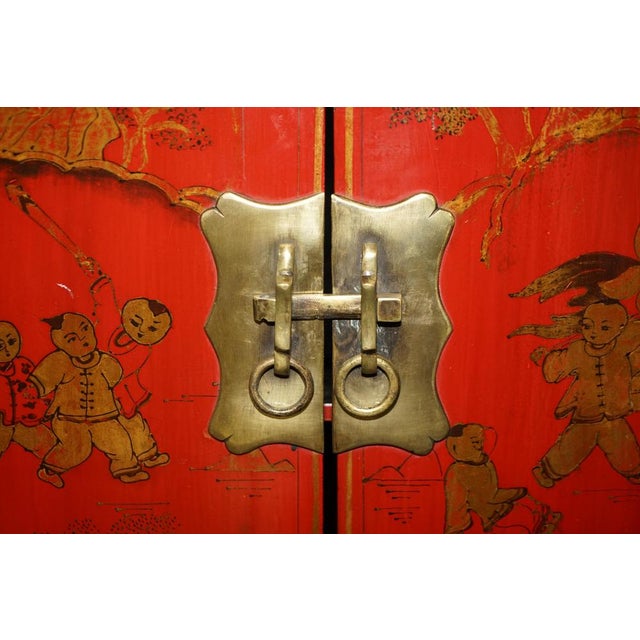 Lar ge Oriental Chinese Hand Painted Lacquered Cabinet by Charles & Ray Eames, 1920s For Sale - Image 15 of 18