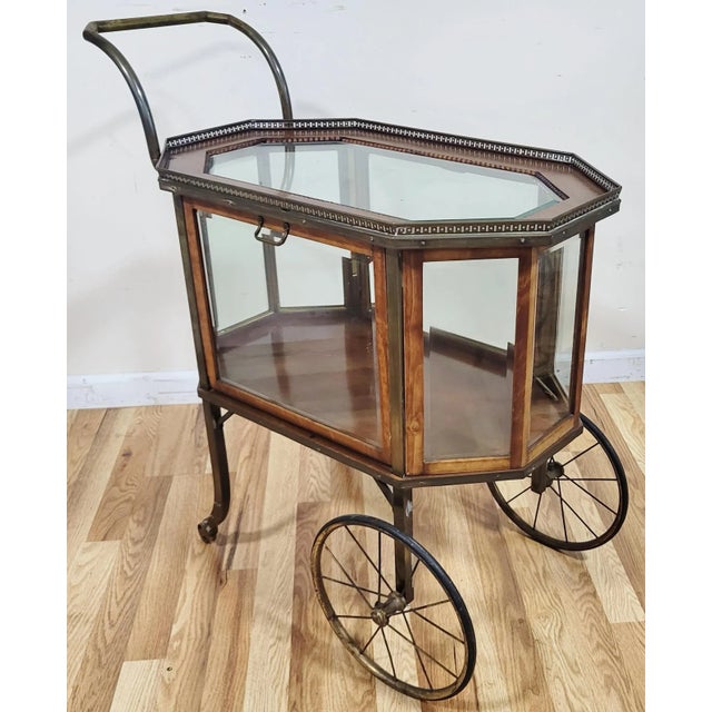 Vintage French Mid-Century Modern Liquor Server Bar Cart Cabinet on Wheels For Sale - Image 4 of 15