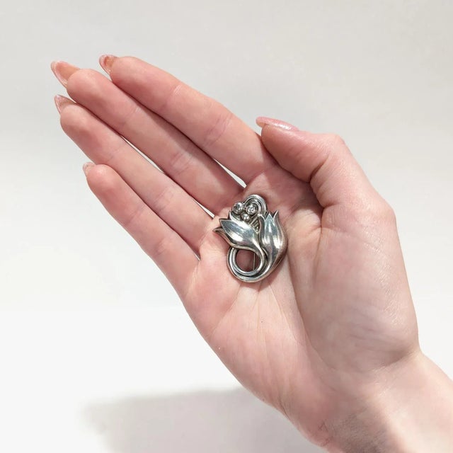 Contemporary Vintage Georg Jensen Sterling Silver Tulip Brooch No. 100a For Sale - Image 3 of 12