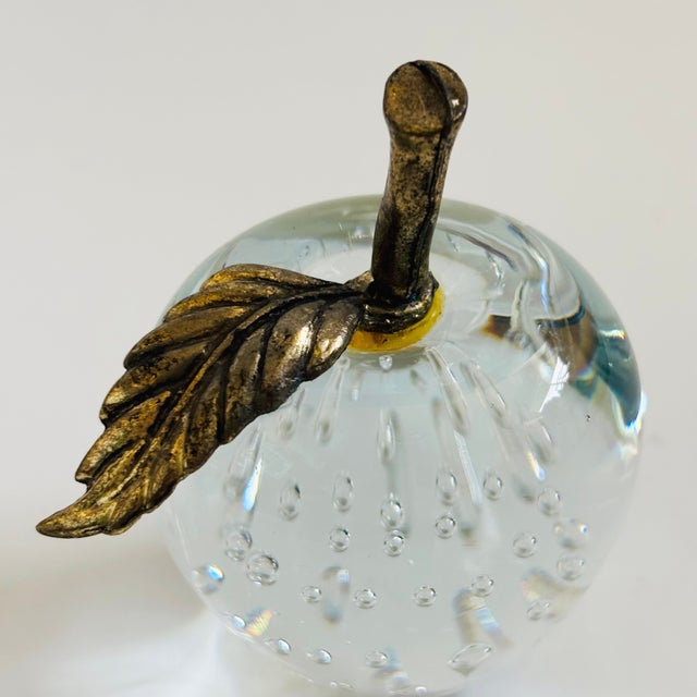 Glass Apple Paperweight With Brass Stem For Sale - Image 4 of 6