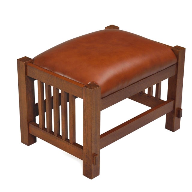 Mission Spindle Stool - Quarter Sawn Oak & Leather - Walnut For Sale - Image 4 of 13