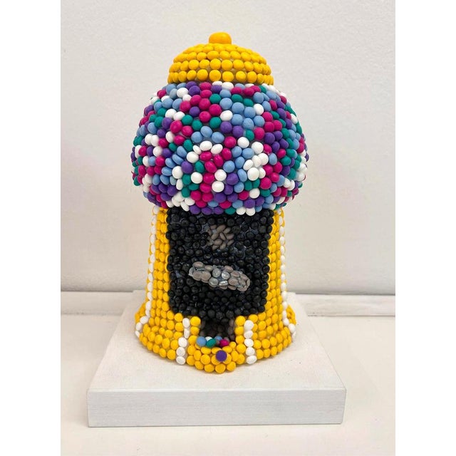 Sculpture Materials Hand-Sculpted 3D Candy Mosaic Sculpture Gumball Machine in Yellow Clay For Sale - Image 7 of 7