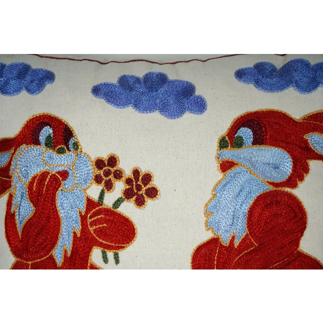 Red Bunny Suzani Pillow Cover - A Pair For Sale - Image 4 of 6