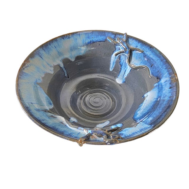 Late 20th Century Southwestern Studio Art Pottery Bowl With Sculptural Lizard Relief 12.25" For Sale - Image 5 of 14