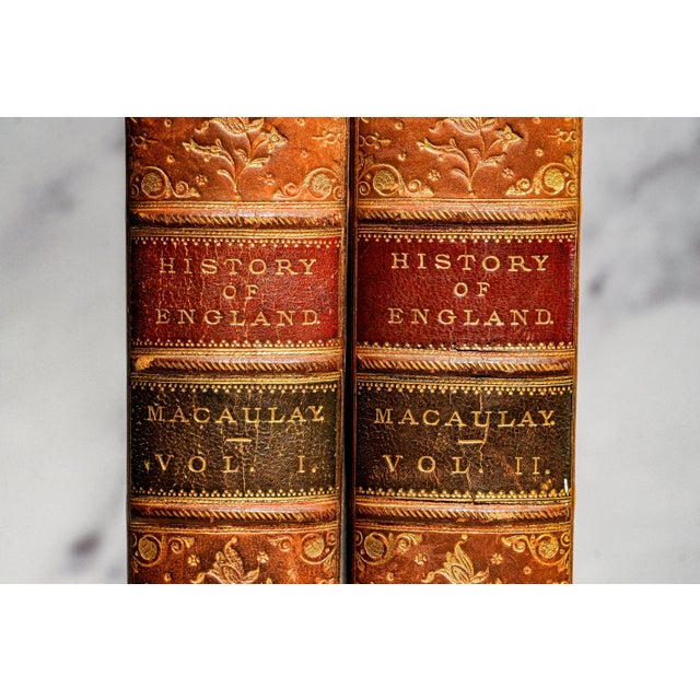 English Lovely (2) Volume Leather Spine Antique Book Set 1871 History of England by Lord Macaulay Home Library Decor For Sale - Image 3 of 10