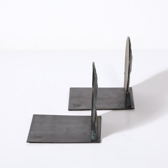 Bronze Mid-Century Bronze Bookends of Stone Workers W/ Hebrew Scripture by Peel Bell For Sale - Image 8 of 11