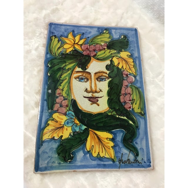 Vintage Signed Italian Painted Tile Hanging With Female Face For Sale - Image 10 of 10