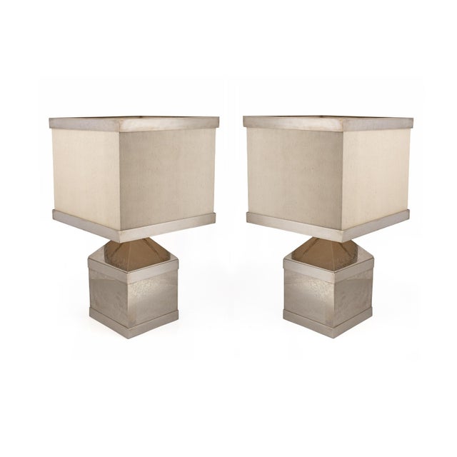 Large Geometric Metal Table Lamps, Italy, 1970s, Set of 2 For Sale - Image 3 of 6