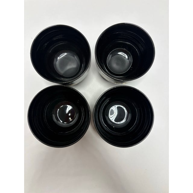 Vintage Japanese Black & Gold Tea Set | Teapot W Bamboo Handle + 4 Cups | Chinoiserie Landscape | Japan Porcelain Tea Service For Sale - Image 10 of 10