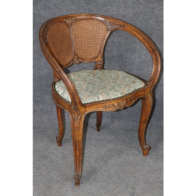 Pair Antique French Art Noveau Carved Wood Cane Back Armchairs For Sale - Image 9 of 9