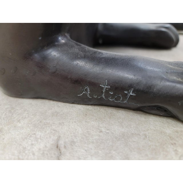 Metal Vintage French Art Deco Style Bronze Egyptian Revival Cat Guardian Statues, Signed A. Tiot- Pair For Sale - Image 7 of 10