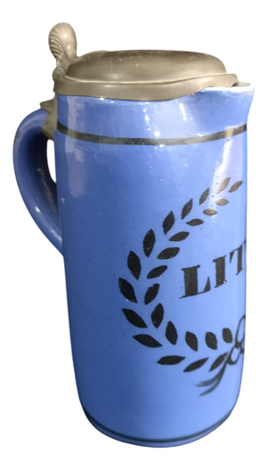 Antique Faience and Ceramic Beer Stein Mug with Pewter Lid, Brussels, Belgium, 1820s
