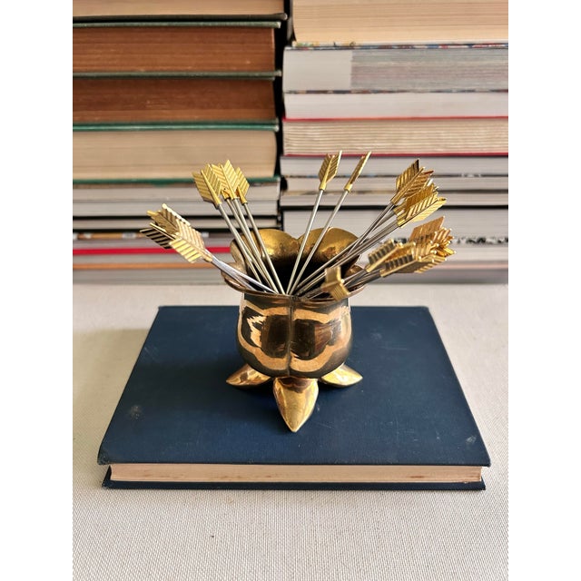 Vintage Solid Brass Flower Match Holder and Toothpick Cup For Sale - Image 11 of 12