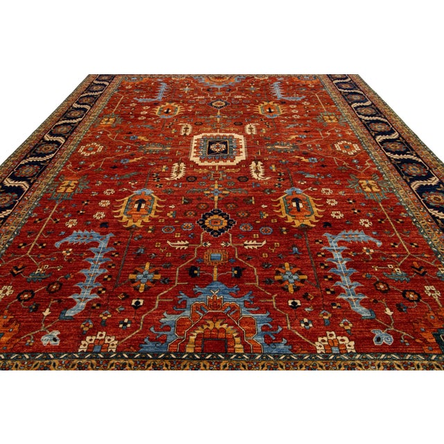 Room Sized Modern Serapi-Style Wool Rug in Rust- Red With Allover Floral Design For Sale In New York - Image 6 of 9
