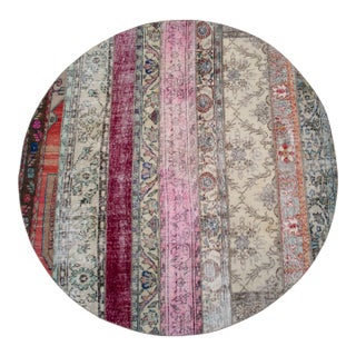 Hand Knotted Turkish Round Rug Bohor Decor Area Rug - 6'1" Diameter For Sale