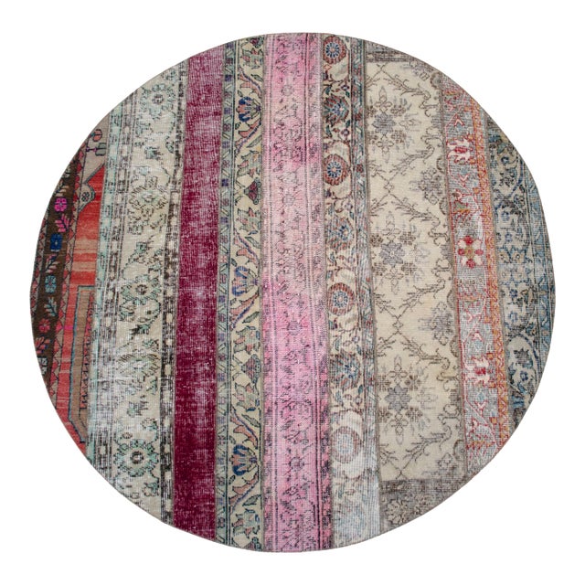 Hand Knotted Turkish Round Rug Bohor Decor Area Rug - 6'1" Diameter For Sale