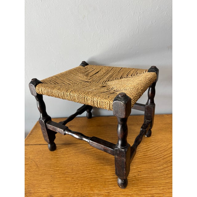 English Vintage English Oak and Rope Stool For Sale - Image 3 of 9