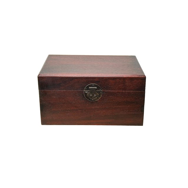Oriental Plain Surface Brown Natural Wood Small Trunk Chest Box For Sale - Image 4 of 8