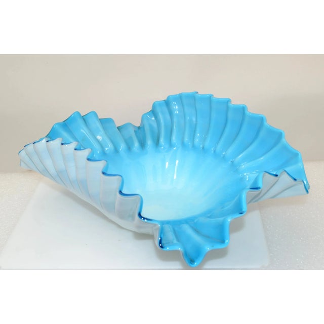 Turquoise Blue & White Cased Ruffled Murano Art Glass Bowl Italy Midcentury 1970 For Sale - Image 13 of 13