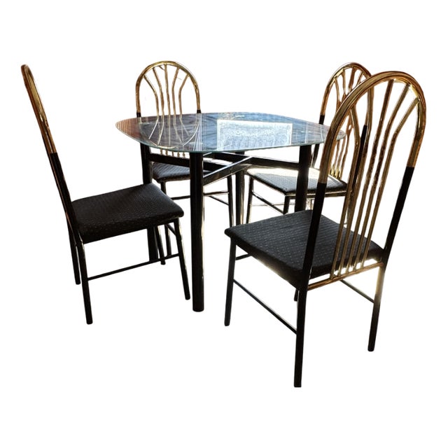 Vintage Brass and Black Wood Dining Set, 1970s, Set of 5 For Sale