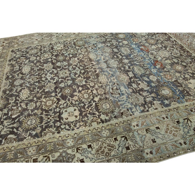 Brown Antique Persian Malayer Handmade Allover Designed Wool Rug For Sale In New York - Image 6 of 10