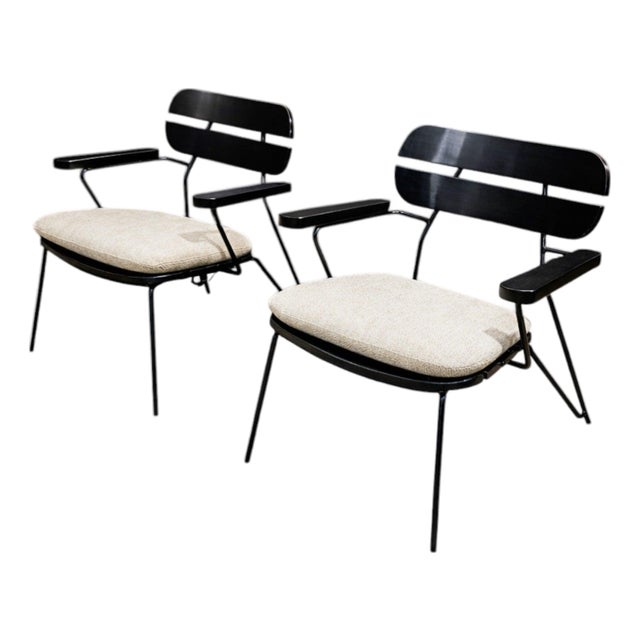 Armchairs in Ebonized Wood & Metal, Carlo Hauner, 1950s For Sale