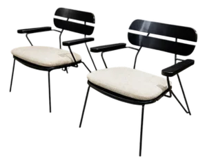 Armchairs in Ebonized Wood & Metal, Carlo Hauner, 1950s